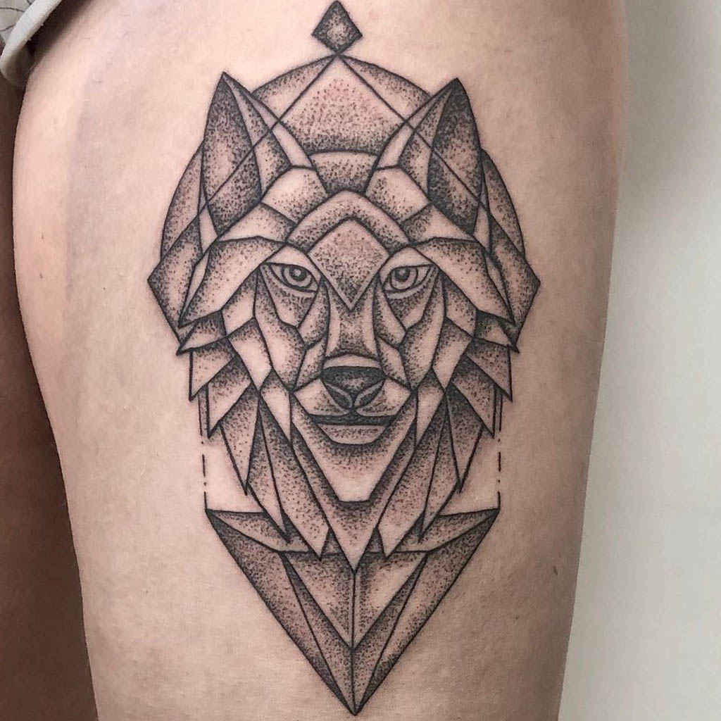 Geometric pattern tattoo with detailed geometric linework