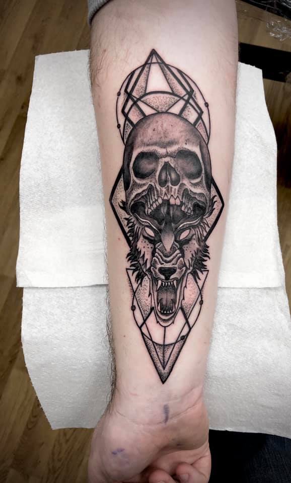 Wolf and Skull with Geometric designs