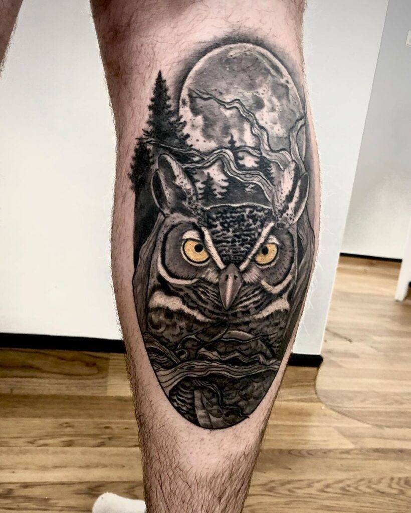 Owl in Dark Forest with Moon Overhead