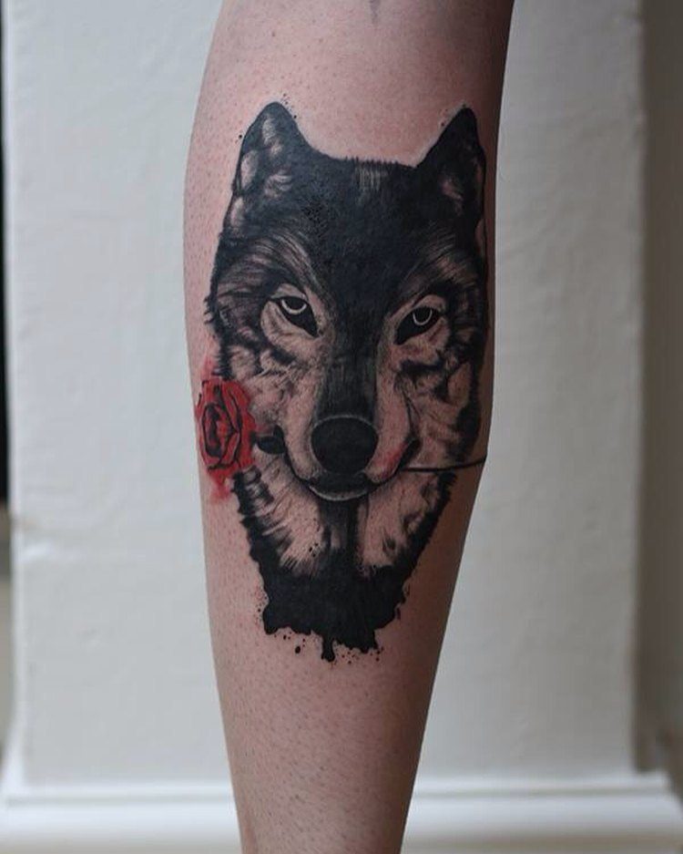 Wolf with Rose