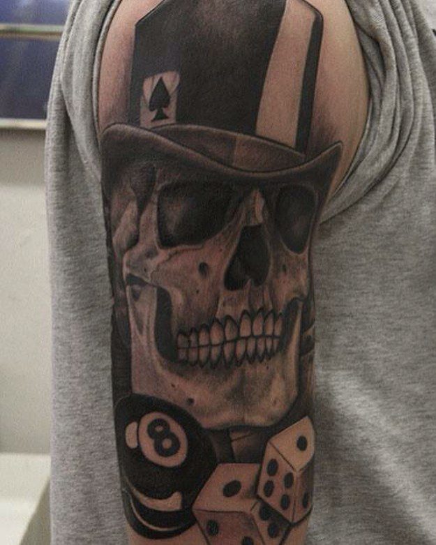 Skull with Tophat and Dice Gambling