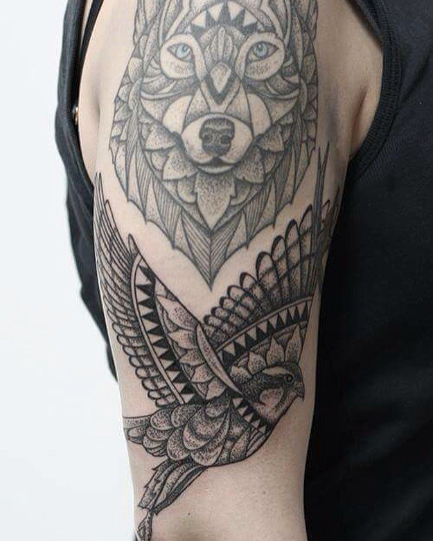 Geometric Wolf and Bird