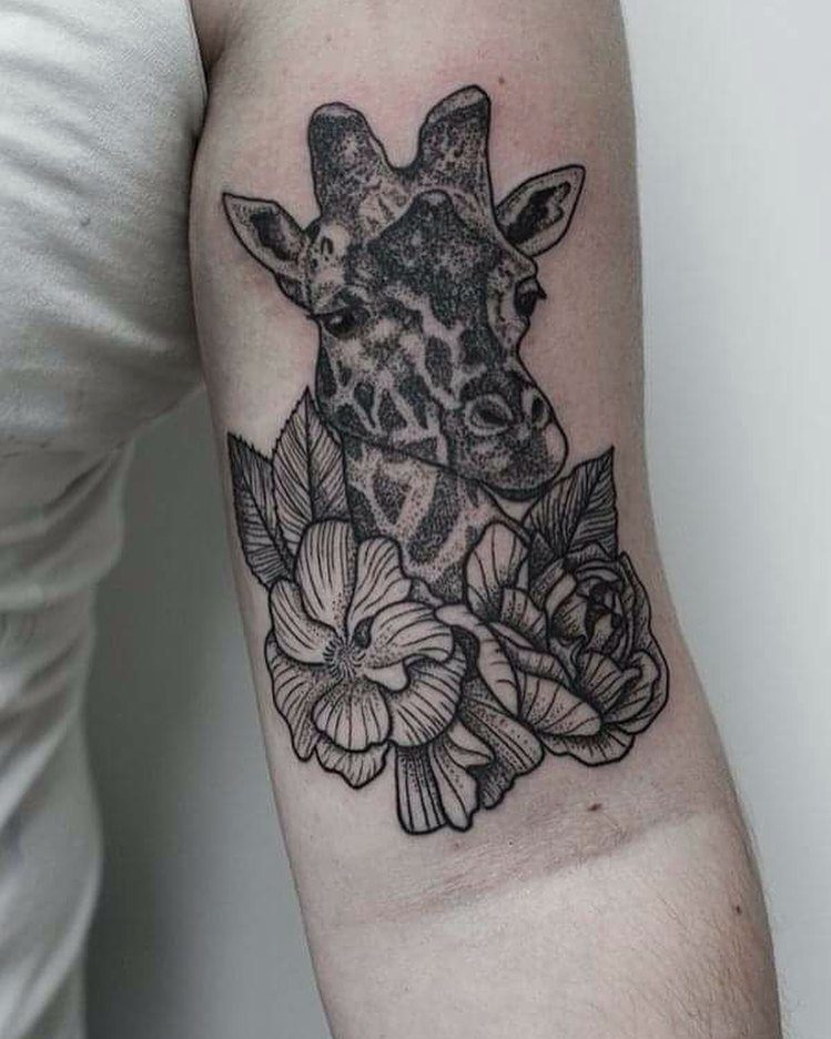 Giraffe and Flowers