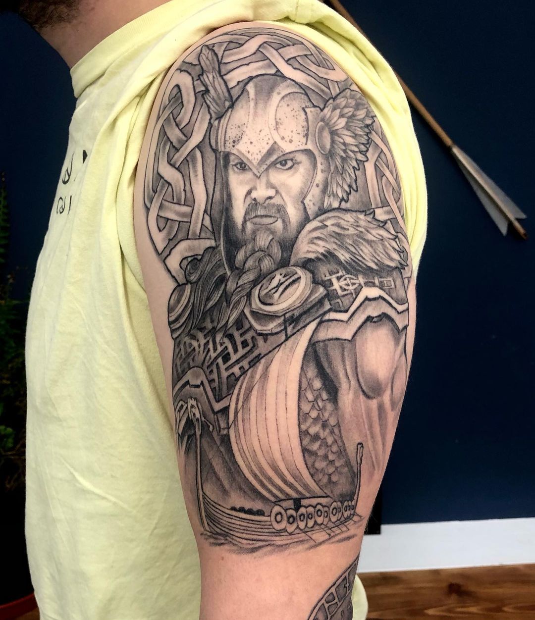 Viking Warrior Portrait with Longboat