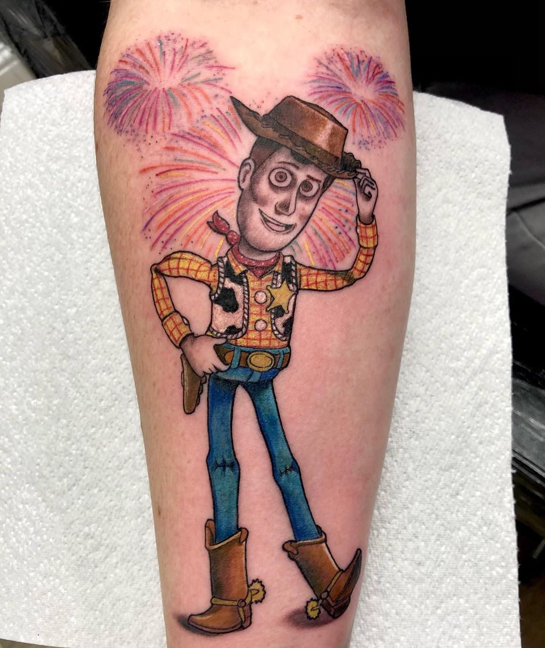 Woody from Toy Story with Fireworks