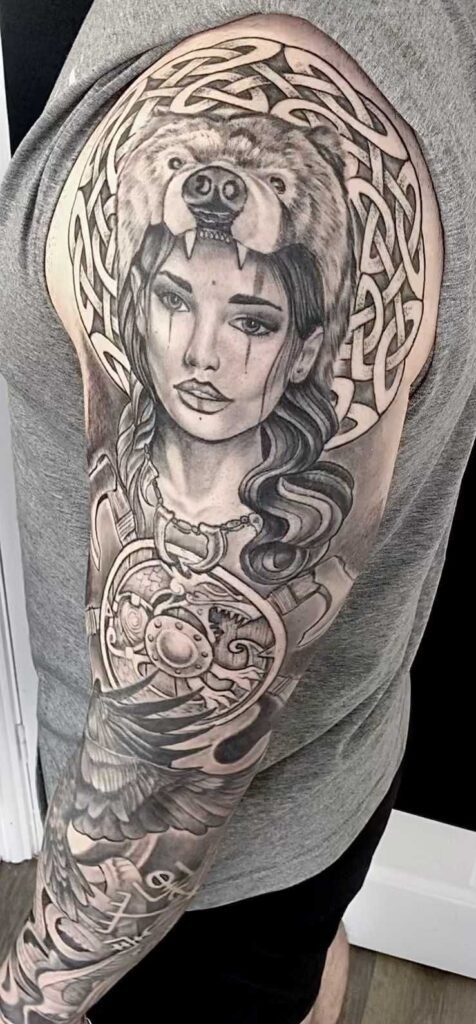 Viking Sleeve with Female Warrior Portrait